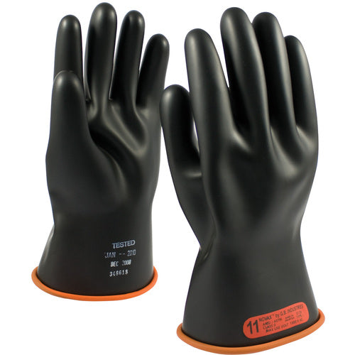 ‎155-0-11/12 - Novax - Natural Rubber Insulating Glove - Class 0 - 11″ - Black/Orange - Straight Cuff - Exact Industrial Supply