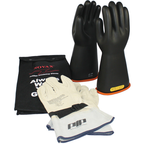 ‎155-SK-2/8-KIT - Novax Insulating Glove Kit - Class 2 - 14″ - Black/Orange - Straing Cuff - Exact Industrial Supply