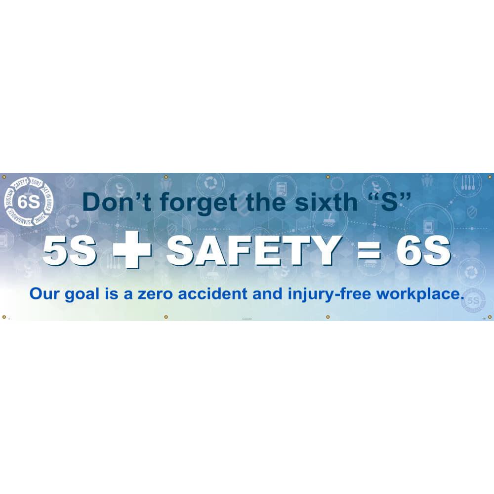 NMC - Banners; Message Type: Lean ; Legend: Don?t Forget The Sixth "S" 5S + SAFETY - Exact Industrial Supply