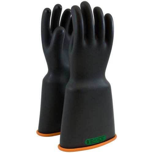 ‎159-3-16/9 - Novax - Natural Rubber Insulating Glove - Class 3 - 16″ - Black/Orange - Bell Cuff - Exact Industrial Supply