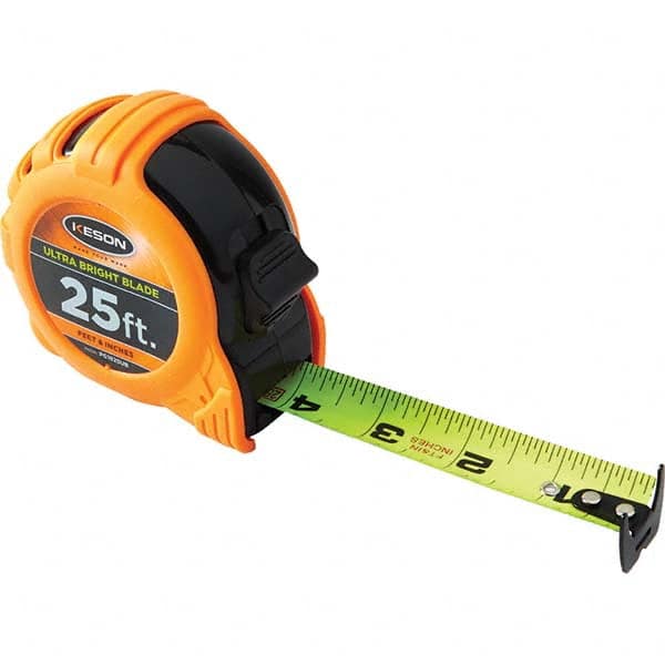 Keson - 25' x 1" Hi-Vis Yellow/White Blade Tape Measure - Caliber Tooling