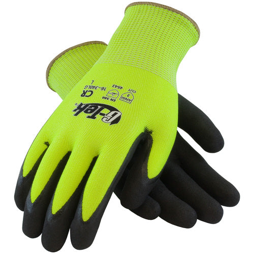 ‎16-340LG/L Coated Gloves w/Polykor - G-Tek PolyKor - HV Lime G 13G Shell - DD Nitrile MicroSurface Grip - A3 - Exact Industrial Supply