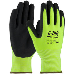 ‎16-343LG/L Coated Gloves w/Polykor - G-Tek PolyKor - HV Lime G 13G Shell - DD Nitrile MicroSurface Grip - A2 - Exact Industrial Supply