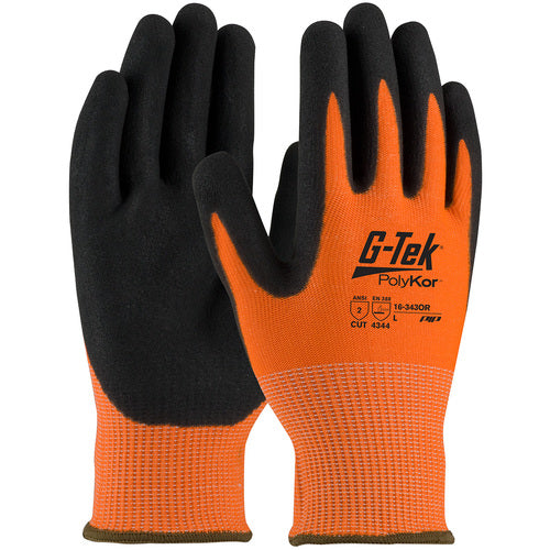 ‎16-343OR/XL Coated Gloves w/Polykor - G-Tek PolyKor - HV Orange 13G Shell - DD Nitrile MicroSurface Grip - A2 - Exact Industrial Supply