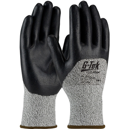 ‎16-355/S Coated Gloves w/Polykor - G-Tek PolyKor - S&P 13G Blend Shell - Black Nitrile Coated Foam Grip - A2 - Exact Industrial Supply