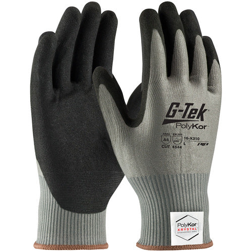 16-X310/S Coated Gloves w/Polykor - G-Tek PolyKor Xrystal - S&P Blended 13 Gauge - Nitrile MicroSurface - A4 - Exact Industrial Supply