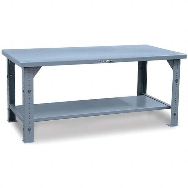 Strong Hold - Stationary Work Benches, Tables Type: Adjustable Leg Top Material: 7 Gauge Steel - Caliber Tooling