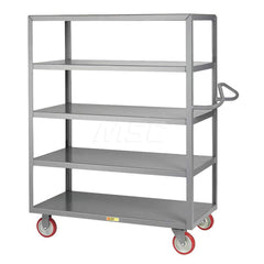 Shelf Utility Cart: 53.5″ OAL, 24″ OAW, 61.5″ OAH, Steel, Gray (2) Swivel & (2) Rigid, Permanent Wheels, Polyurethane Wheels