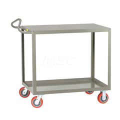 Shelf Utility Cart: 41.5″ OAL, 24″ OAW, 36.5″ OAH, Steel, Gray (2) Swivel & (2) Rigid, Replaceable Wheels, Polyurethane Wheels