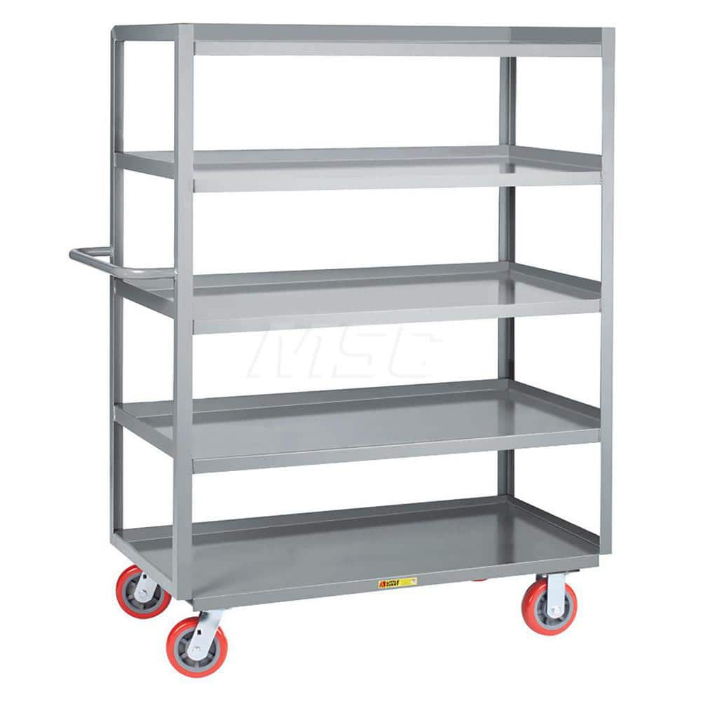 Shelf Utility Cart: 53.5″ OAL, 24″ OAW, 63.5″ OAH, Steel, Gray (2) Swivel & (2) Rigid, Replaceable Wheels, Polyurethane Wheels