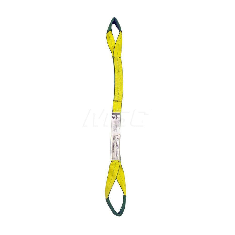 Eye & Eye Sling: 2″ Wide, 10' Long, 3,200 lb Vertical, 2,560 lb Choker, 6,400 lb Basket, Polyester Flat Eye, Yellow