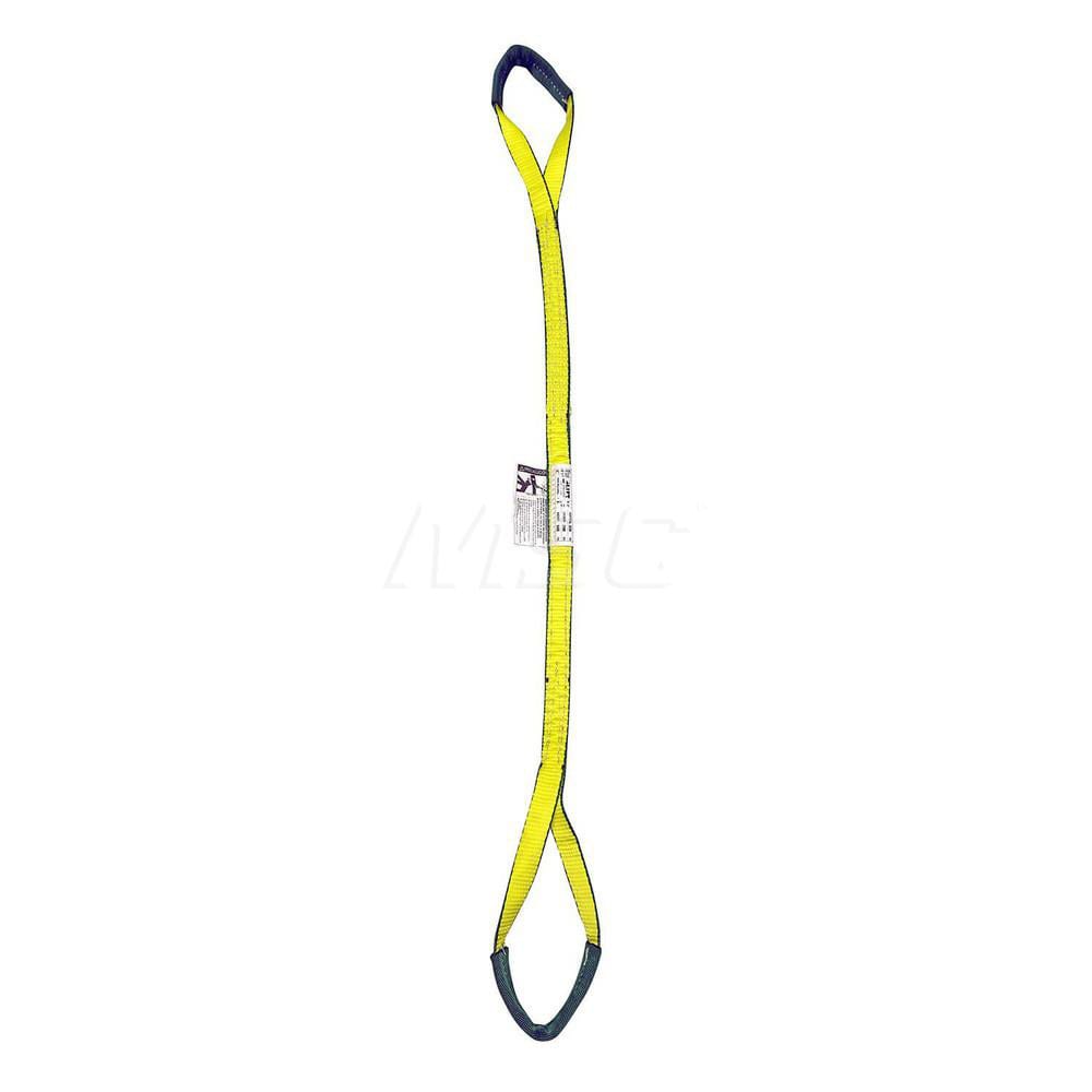 Eye & Eye Sling: 1″ Wide, 10' Long, 3,200 lb Vertical, 2,560 lb Choker, 6,400 lb Basket, Polyester Flat Eye, Yellow