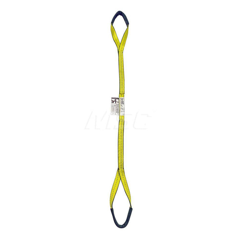 Eye & Eye Sling: 1″ Wide, 10' Long, 1,600 lb Vertical, 1,250 lb Choker, 3,200 lb Basket, Polyester Flat Eye, Yellow