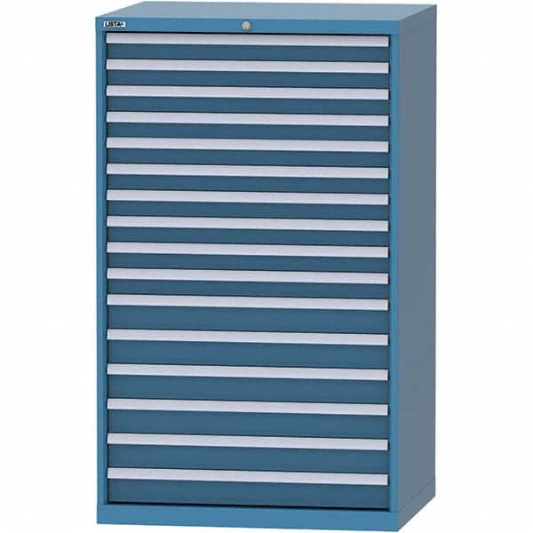 LISTA - 16 Drawer, 84 Compartment Bright Blue Steel Modular Storage Cabinet - Caliber Tooling