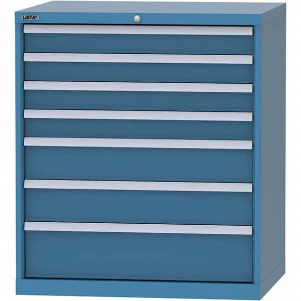 LISTA - 7 Drawer, 84 Compartment Bright Blue Steel Modular Storage Cabinet - Caliber Tooling