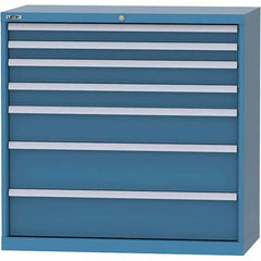 LISTA - 7 Drawer, 84 Compartment Bright Blue Steel Modular Storage Cabinet - Caliber Tooling