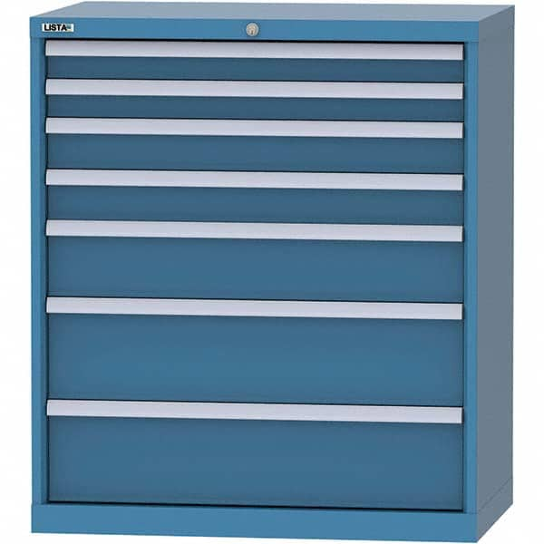 LISTA - 7 Drawer, 84 Compartment Bright Blue Steel Modular Storage Cabinet - Caliber Tooling