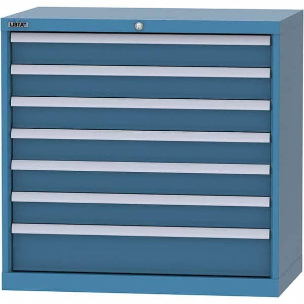 LISTA - 7 Drawer, 84 Compartment Bright Blue Steel Modular Storage Cabinet - Caliber Tooling