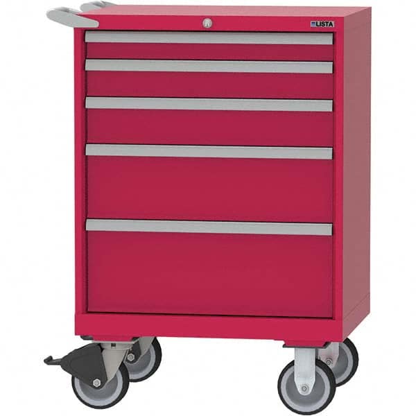 LISTA - 5 Drawer, 124 Compartment Red Steel Modular Storage Cabinet - Caliber Tooling