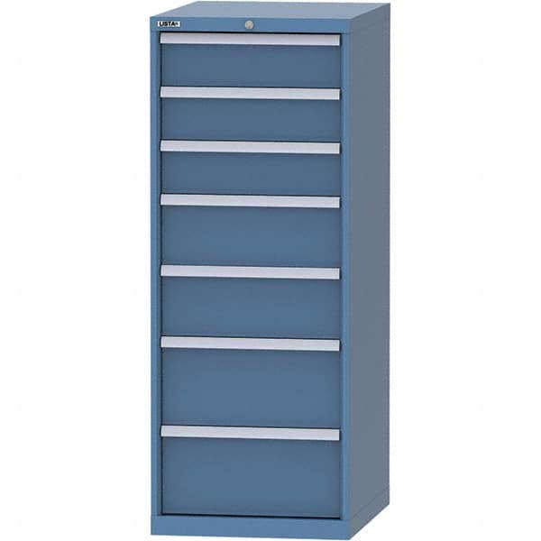 LISTA - 7 Drawer, 99 Compartment Bright Blue Steel Modular Storage Cabinet - Caliber Tooling