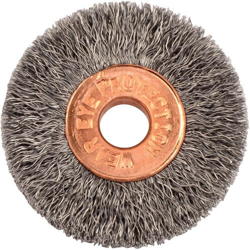 1-1/4″ Small Diameter Crimped Wire Wheel, .006″ Stainless Steel Fill, 1/4″ Arbor Hole - Caliber Tooling