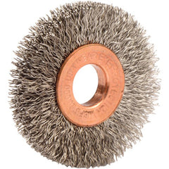 1-1/2″ Small Diameter Crimped Wire Wheel, .008″ Stainless Steel Fill, 3/8″ Arbor Hole - Caliber Tooling