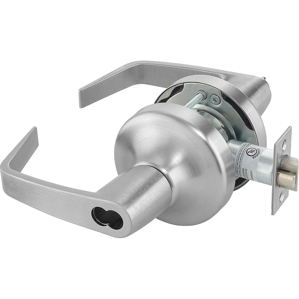 Yale - Lever Locksets; Door Thickness: 1-3/4 (Inch); Door Thickness: 1-3/4 ; Back Set: 2-3/4 (Inch); For Use With: Storeroom; Utility; Exit Doors ; Finish/Coating: Satin Chrome ; Cylinder Type: Less Core - Exact Industrial Supply