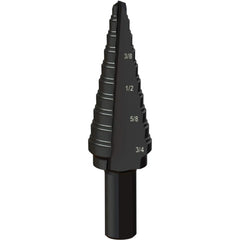 Greenlee - Step Drill Bits; Minimum Hole Diameter (Inch): 3/16 ; Maximum Hole Diameter (Inch): 3/4 ; Drill Bit Material: Steel ; Drill Bit Finish/Coating: Steam Oxide ; Number of Hole Sizes: 10 ; Shank Type: 3-Flat - Exact Industrial Supply