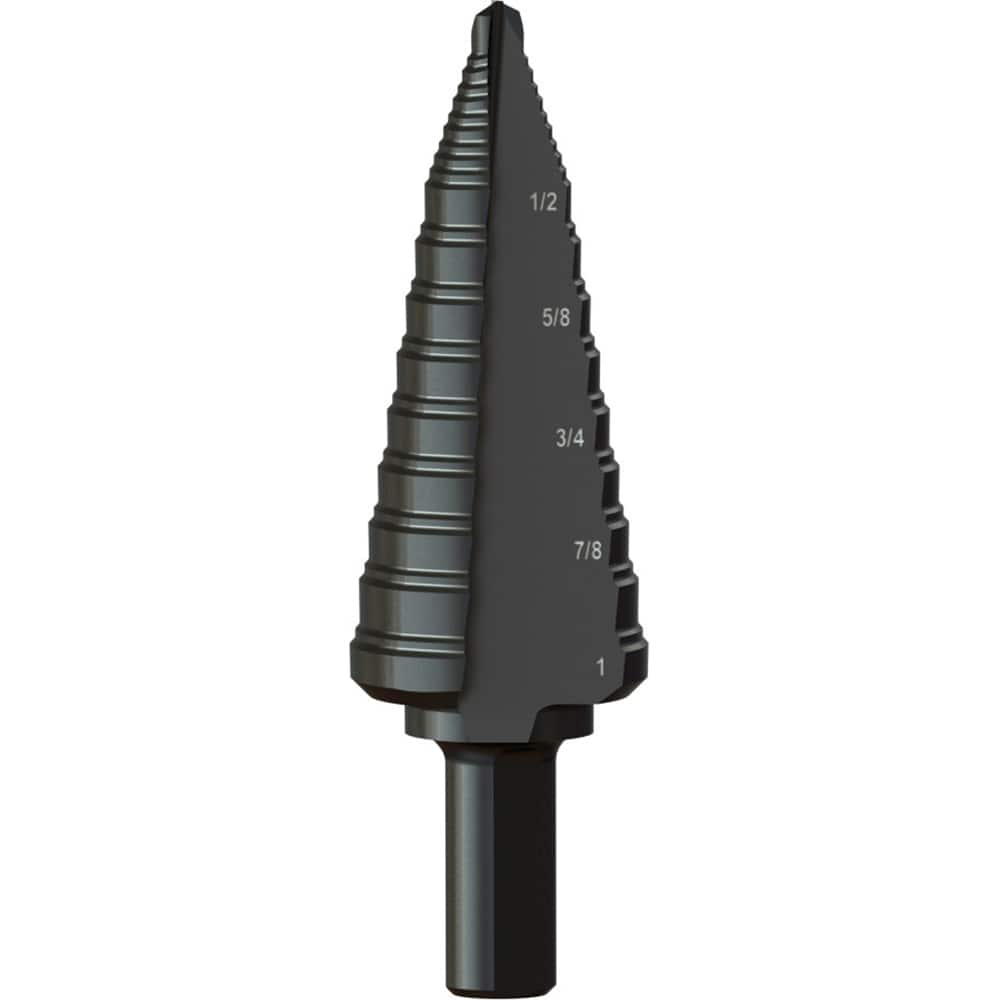 Greenlee - Step Drill Bits; Minimum Hole Diameter (Inch): 3/16 ; Maximum Hole Diameter (Inch): 1 ; Drill Bit Material: Steel ; Drill Bit Finish/Coating: Steam Oxide ; Number of Hole Sizes: 10 ; Shank Type: 3-Flat - Exact Industrial Supply