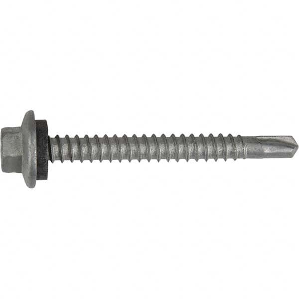 #12-14, Hex Washer Head, Hex Drive, 1-1/4″ Length Under Head, #2/3 Point, Self Drilling Screw Carbon Steel, Silver StalGard Finish