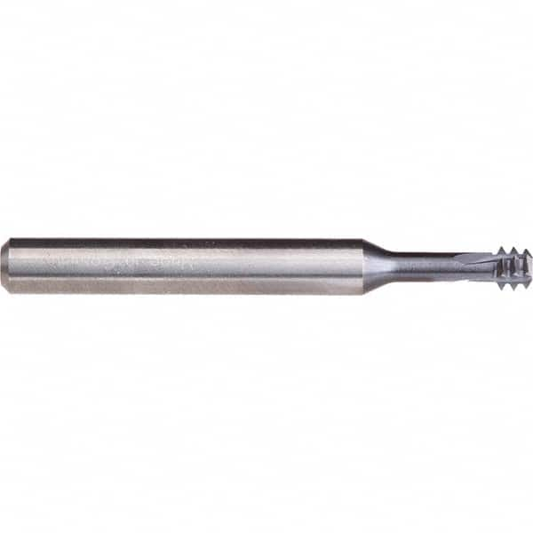 Helical Flute Thread Mill: 1/4-28, Internal, 5 Flute, 1/4″ Shank Dia, Solid Carbide 28 TPI, 0.2067″ Cut Dia, 0.0358″ LOC, 1.417″ OAL, TiAlN-T46 Coated