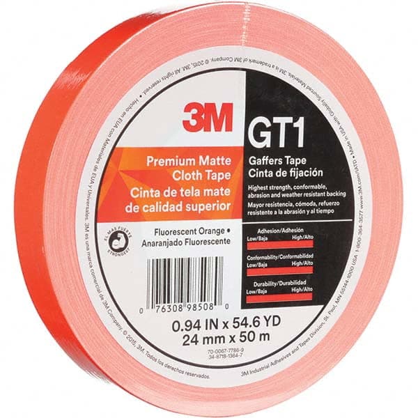 3M - 50m x 24mm x 11 mil Fluorescent Orange Cotton Cloth Gaffers Tape - Caliber Tooling