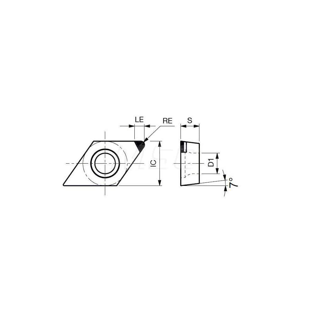 Turning Insert:  DCGW32.50.5DIA DX140,  Polycrystalline Diamond Uncoated Finish,  Right Hand,  3/8″ Inscribed Circle,  0.0080″ Corner Radius,  55.0 &deg N/A Diamond,  Series  DCGW