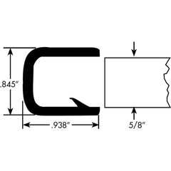 Fairchild Industries - Automotive Replacement Parts; Type: Edge Trim ; Application: Edge Trim, Double Lip 5/8" Trim with Segmented Steel Core, .520"-.625", Black Soft Tone, 50 ft. - Exact Industrial Supply