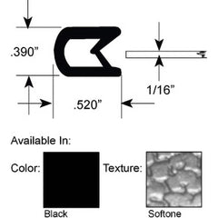 Fairchild Industries - Automotive Replacement Parts; Type: Edge Trim ; Application: Edge Trim, Standard Double Lip Trim with Segmented Steel Core, .032"-.125", Black Soft Tone, 50 ft. - Exact Industrial Supply