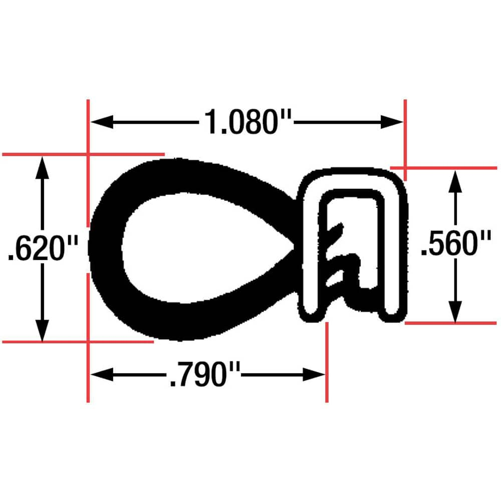 Fairchild Industries - Automotive Replacement Parts; Type: Trim Seal ; Application: Trim Seal, Sponge Bulb and Dense Rubber with Flexible Steel Wire Core, .090"-.120", Black, 25 ft. - Exact Industrial Supply