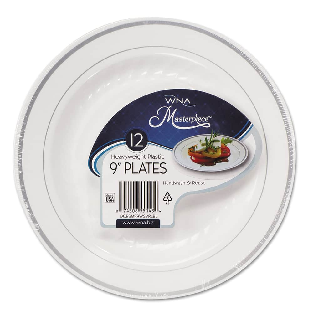 WNA - Paper & Plastic Cups, Plates, Bowls & Utensils; Breakroom Accessory Type: Plates ; Breakroom Accessory Description: Dinnerware-Plate; Plastic ; Color: White/Silver - Exact Industrial Supply