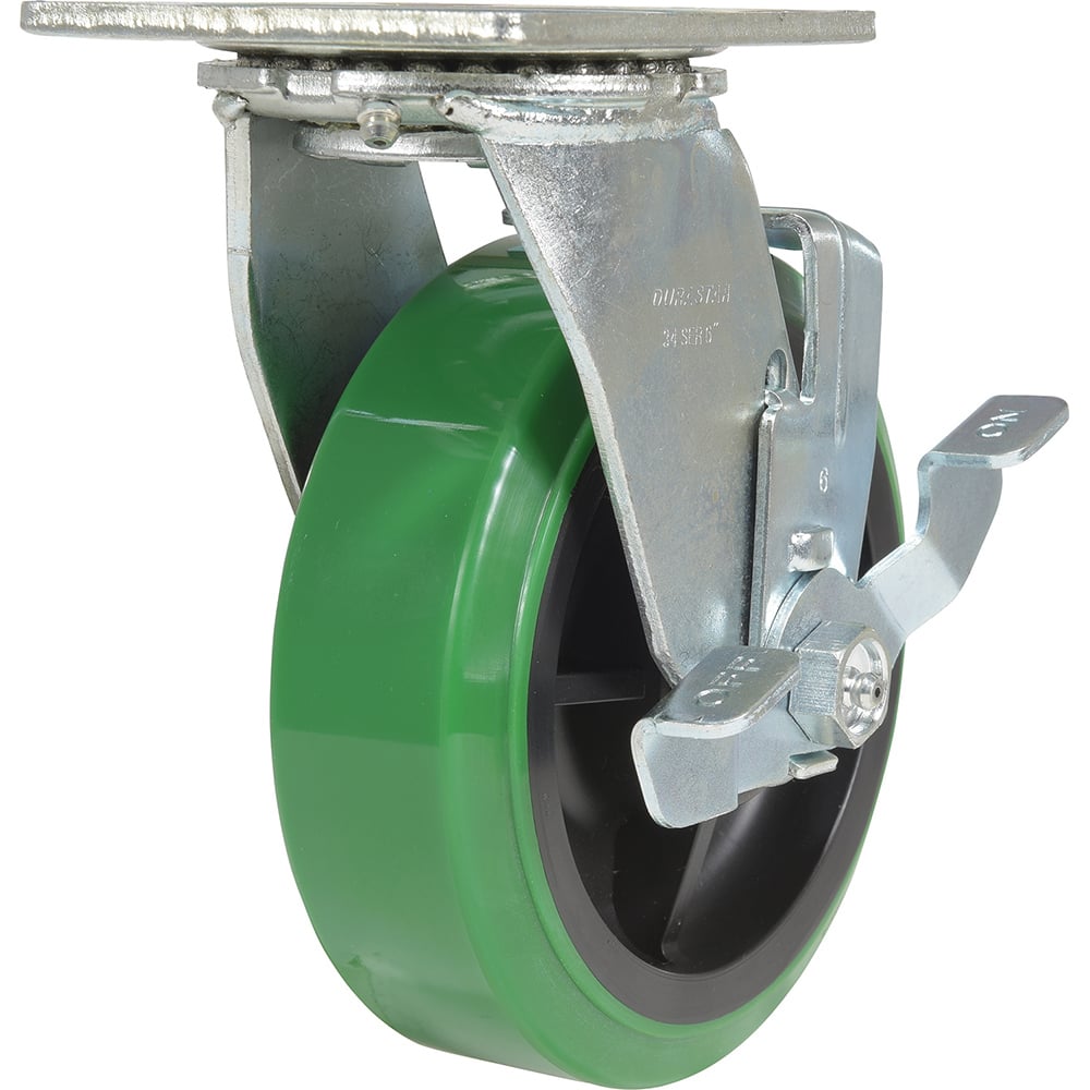 Vestil - Standard Casters; Mount: With Holes ; Style: Swivel w/Brake ; Wheel Diameter: 6 (Inch); Wheel Width: 2 (Inch); Overall Height (Inch): 7-1/2 ; Load Capacity (Lb.): 900.000 - Exact Industrial Supply