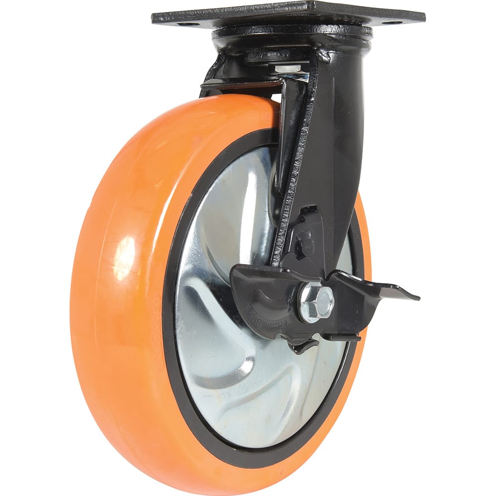 Vestil - Standard Casters; Mount: With Holes ; Style: Swivel w/Brake ; Wheel Diameter: 8 (Inch); Wheel Width: 2 (Inch); Overall Height (Inch): 9-1/2 ; Load Capacity (Lb.): 925.000 - Exact Industrial Supply