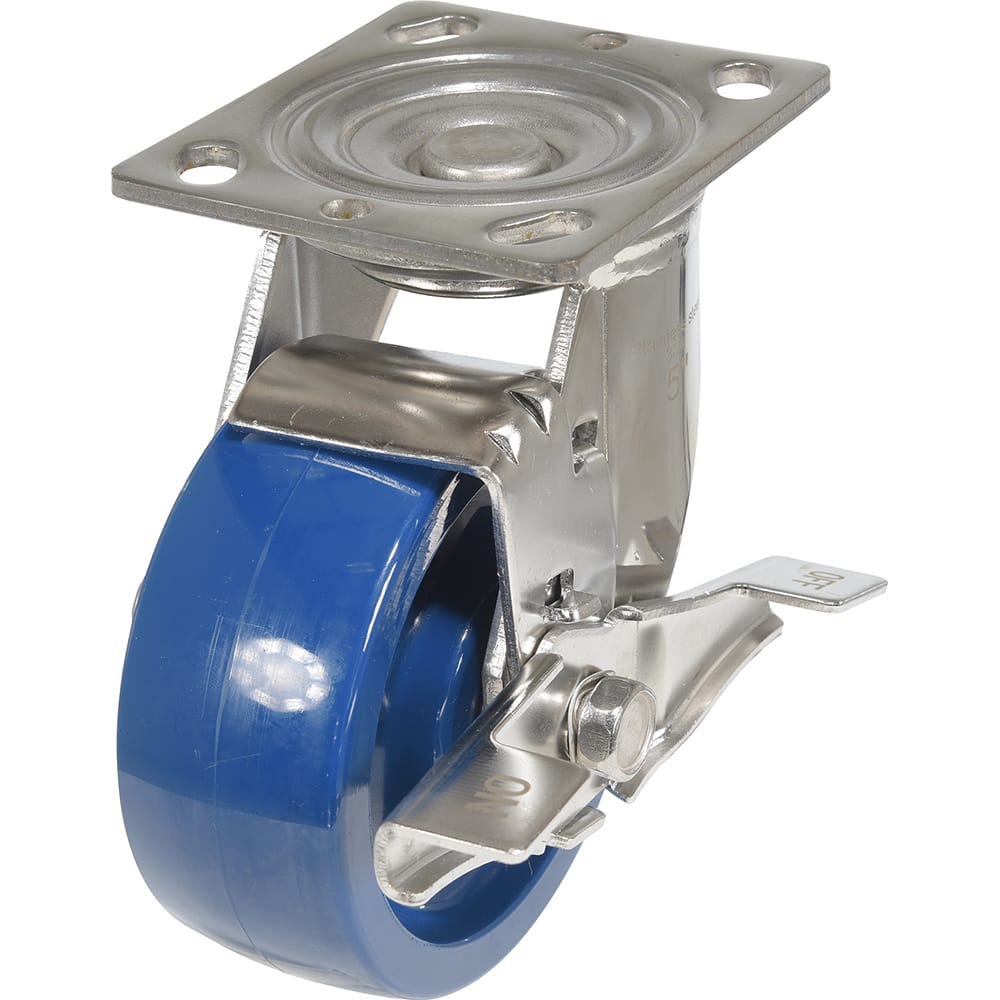 Vestil - Standard Casters; Mount: With Holes ; Style: Swivel w/Brake ; Wheel Diameter: 5 (Inch); Wheel Width: 2 (Inch); Overall Height (Inch): 6-9/16 ; Load Capacity (Lb.): 1000.000 - Exact Industrial Supply