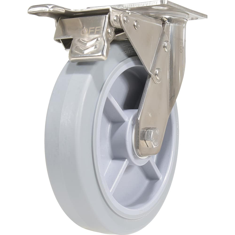 Vestil - Standard Casters; Mount: With Holes ; Style: Swivel w/Total Brake ; Wheel Diameter: 8 (Inch); Wheel Width: 2 (Inch); Overall Height (Inch): 9-1/2 ; Load Capacity (Lb.): 675.000 - Exact Industrial Supply