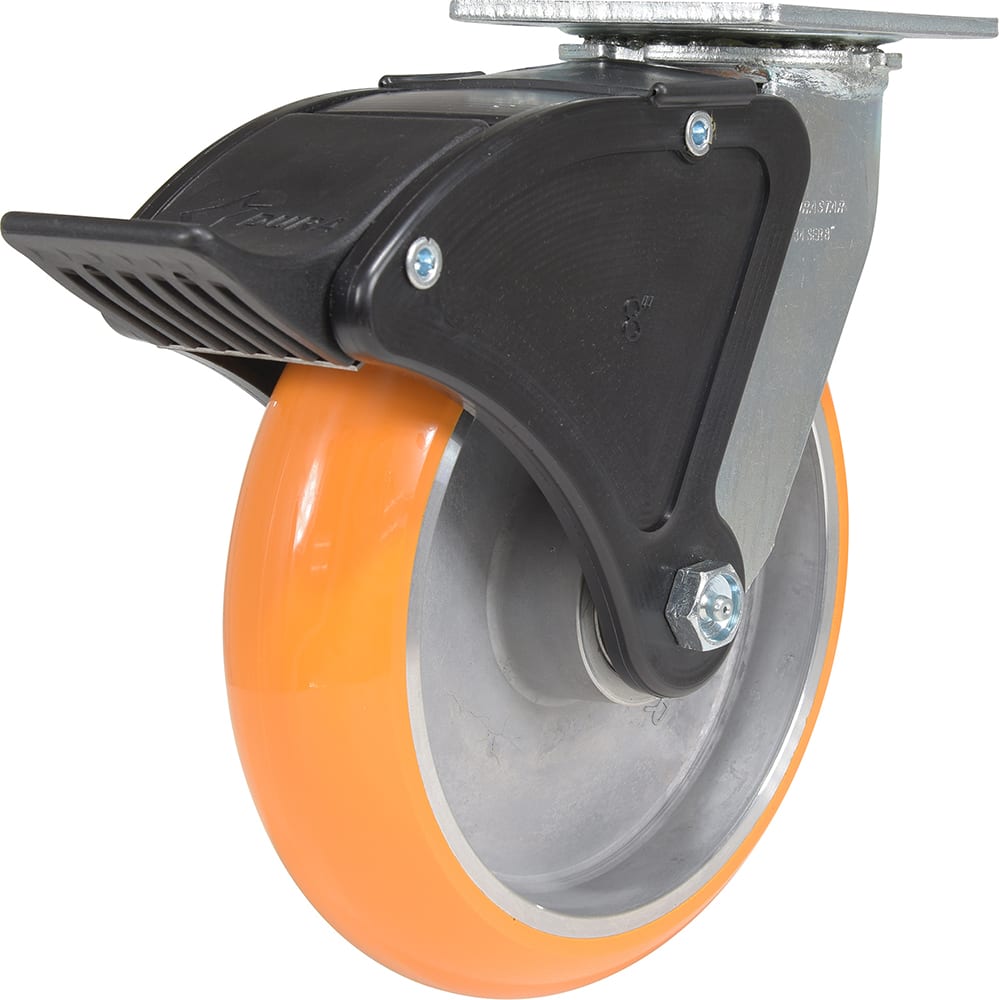 Vestil - Standard Casters; Mount: With Holes ; Style: Swivel w/Total Brake ; Wheel Diameter: 8 (Inch); Wheel Width: 2 (Inch); Overall Height (Inch): 9-3/8 ; Load Capacity (Lb.): 1250.000 - Exact Industrial Supply