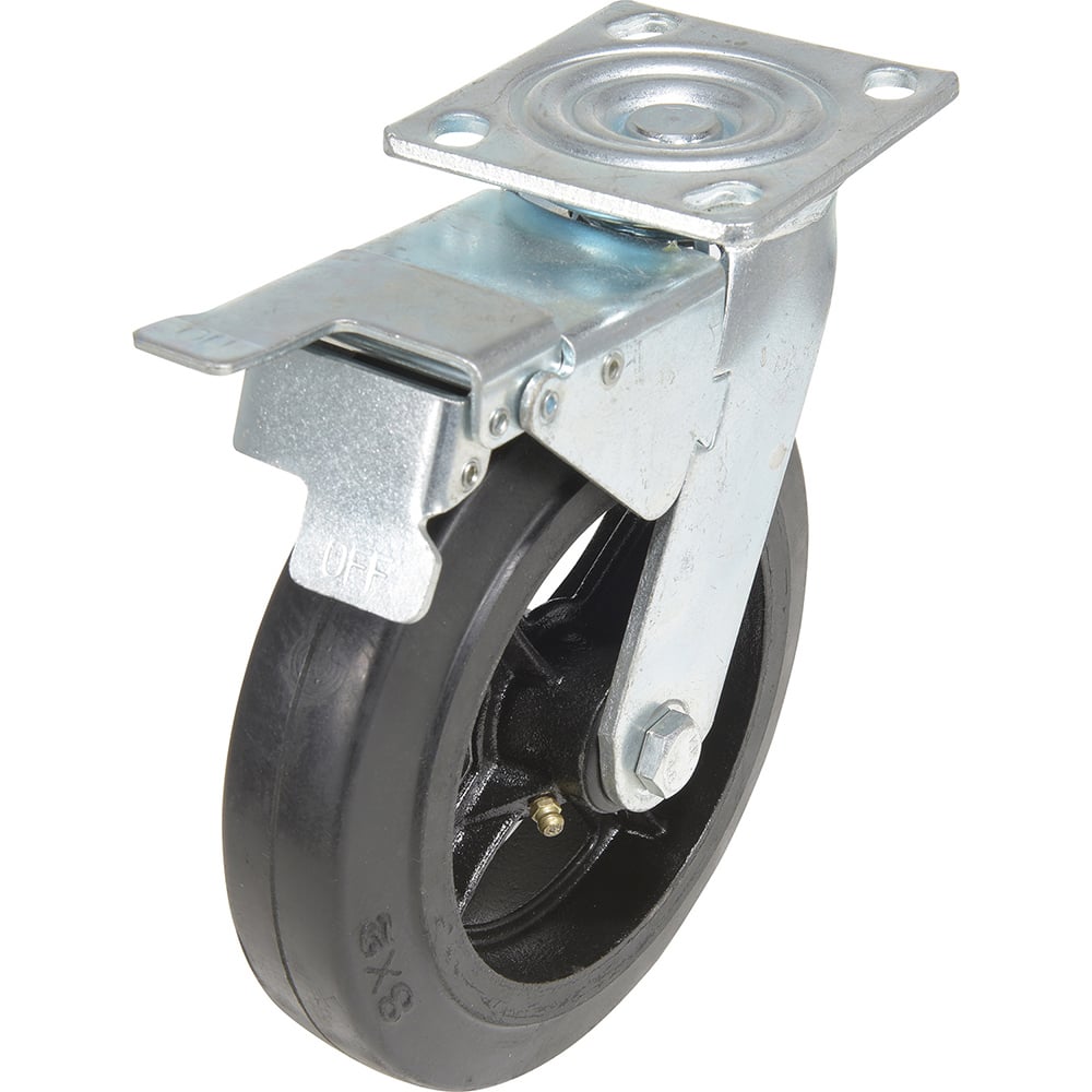 Vestil - Standard Casters; Mount: With Holes ; Style: Swivel w/Total Brake ; Wheel Diameter: 8 (Inch); Wheel Width: 2 (Inch); Overall Height (Inch): 9-1/2 ; Load Capacity (Lb.): 551.000 - Exact Industrial Supply