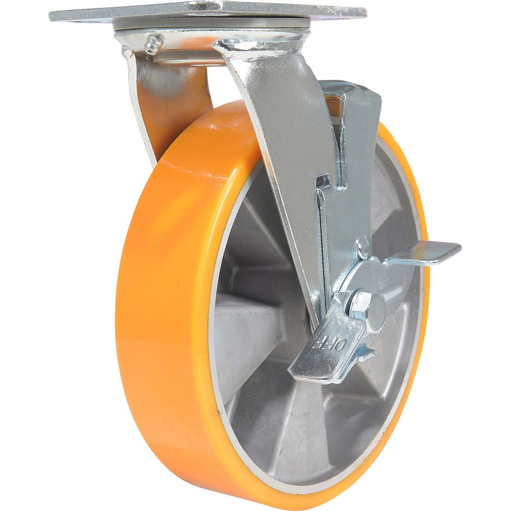 Vestil - Standard Casters; Mount: With Holes ; Style: Swivel w/Brake ; Wheel Diameter: 8 (Inch); Wheel Width: 2 (Inch); Overall Height (Inch): 9-1/2 ; Load Capacity (Lb.): 1760.000 - Exact Industrial Supply