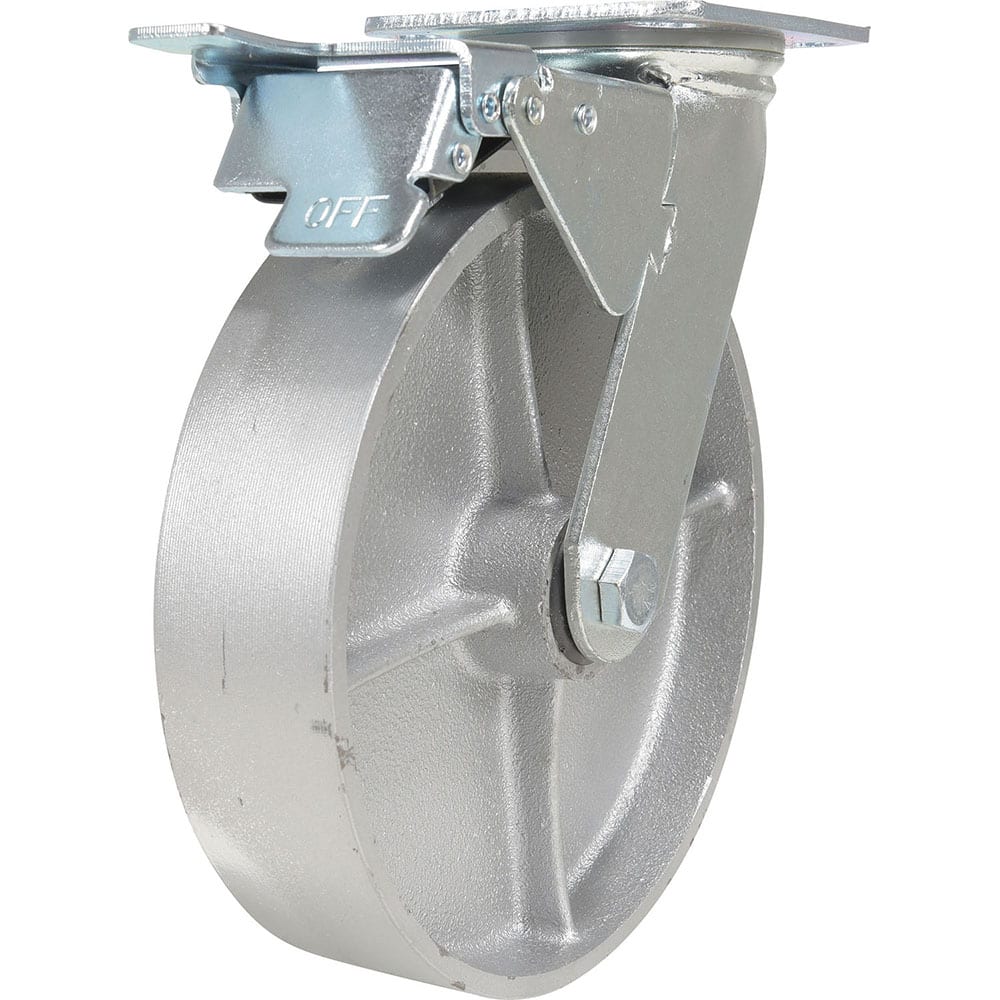 Vestil - Standard Casters; Mount: With Holes ; Style: Swivel w/Total Brake ; Wheel Diameter: 8 (Inch); Wheel Width: 2 (Inch); Overall Height (Inch): 9-1/2 ; Load Capacity (Lb.): 1760.000 - Exact Industrial Supply