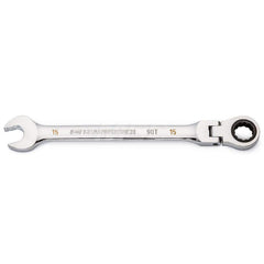 GEARWRENCH - Combination Wrenches; Type: Flex Head ; Tool Type: Ratcheting ; Size (mm): 15 ; Number of Points: 12 ; Finish/Coating: Full Polish Chrome ; Material: Alloy Steel - Exact Industrial Supply