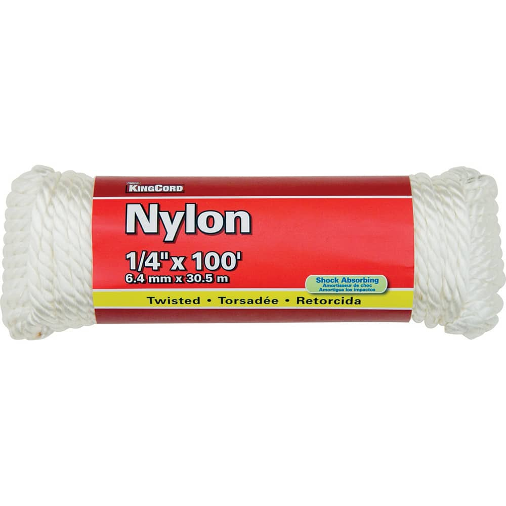 Mibro - Rope; Type: Twisted Rope ; Head/Holder Diameter (Inch): 1/4 ; Material: Nylon ; Load Capacity (Lb.): 124.000 ; Maximum Length: 100.00 ; Color: White - Exact Industrial Supply