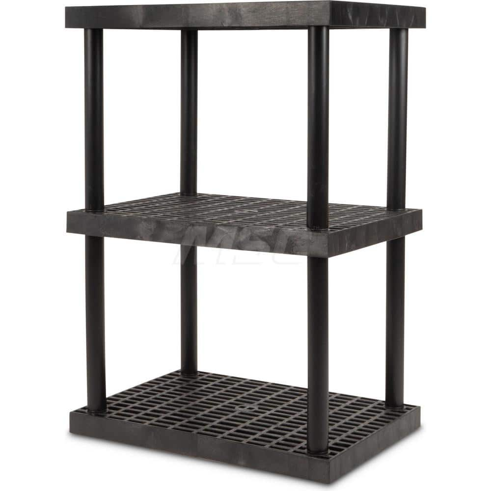 Plastic Shelving; Type: Fixed Shelving; Shelf Capacity (Lb.): 750; Width (Inch): 24; Height (Inch): 51.000000; Depth: 36; Number of Shelves: 3; Color: Black