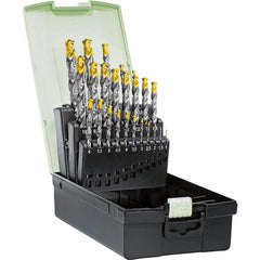 Drill Bit Set: Jobber Length Drill Bits, 24 Pc, 1″ to 10″ Drill Bit Size, 118 °, High Speed Steel TiN, Standard, Round Shank