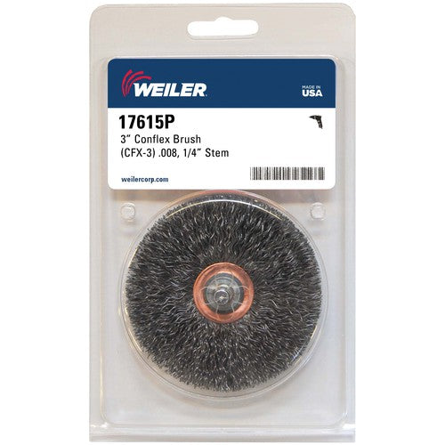 3″ Stem-Mounted Crimped Wire Wheel, .008″ Steel Fill, 1/4″ Stem, Retail Pack - Caliber Tooling